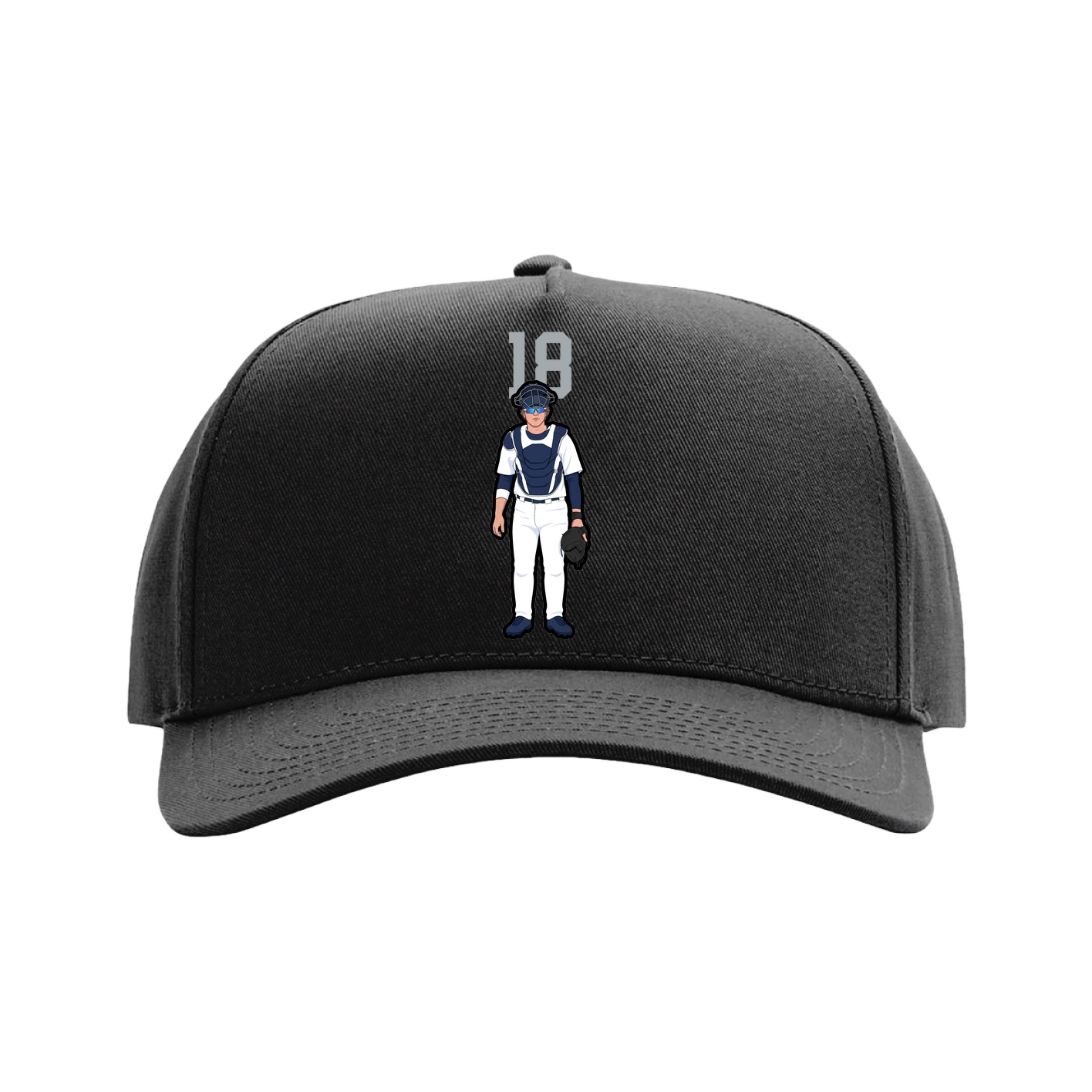 Full Fabric Five-Panel Champ Cap — Number Top in Black