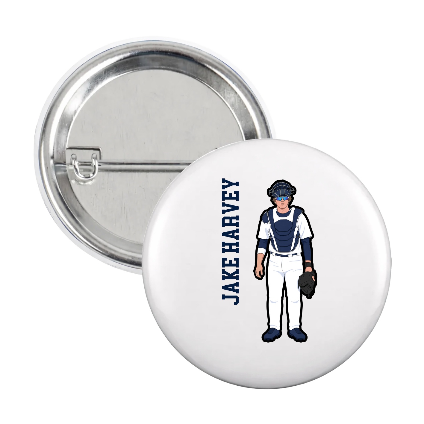 Game Day Button — Name Vertical in White