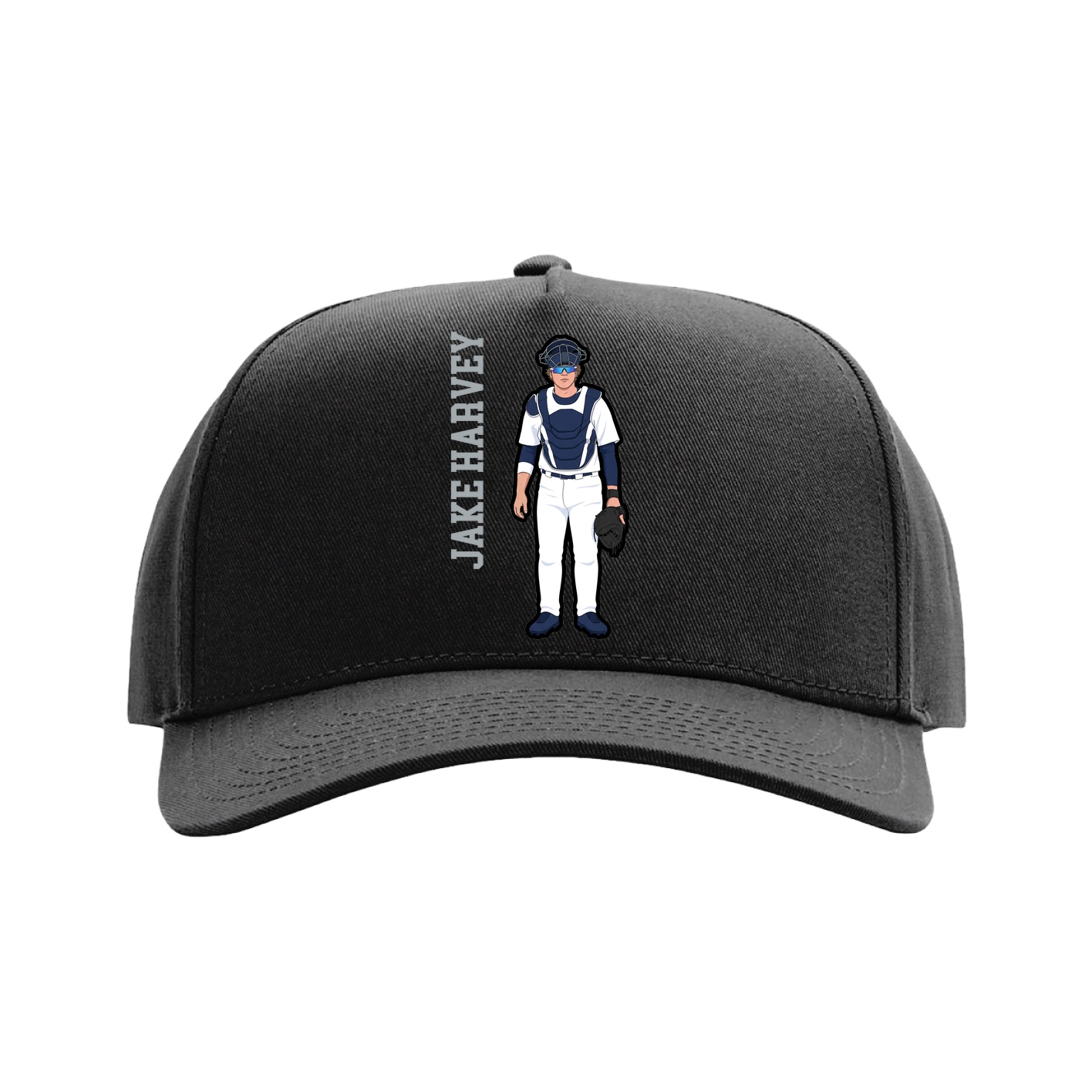 Full Fabric Five-Panel Champ Cap — Name Vertical in Black