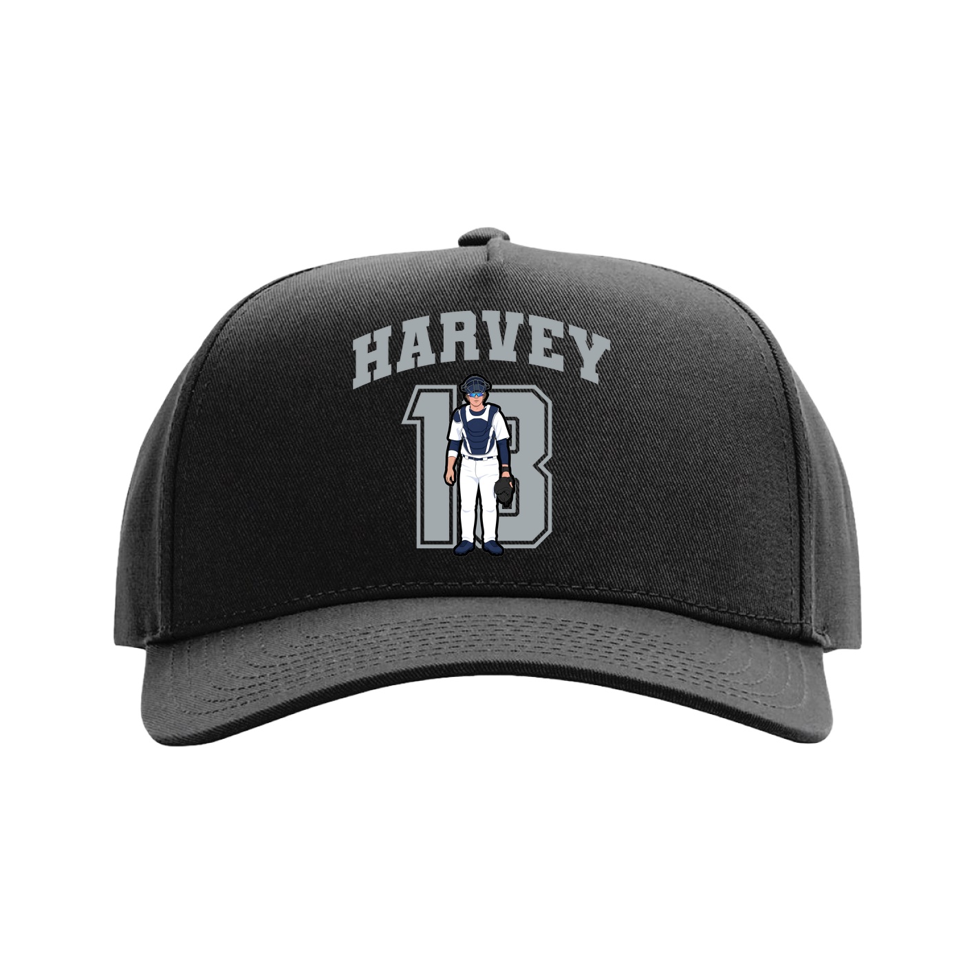 Full Fabric Five-Panel Champ Cap — Number in Black