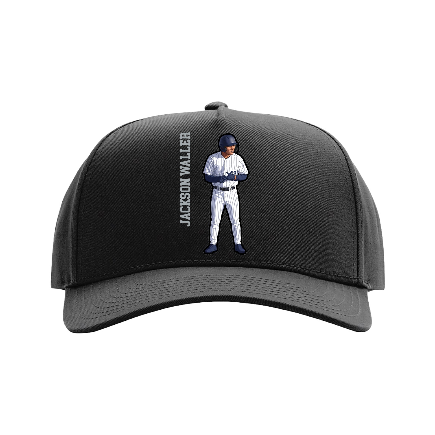Full Fabric Five-Panel Champ Cap — Name Vertical in Black