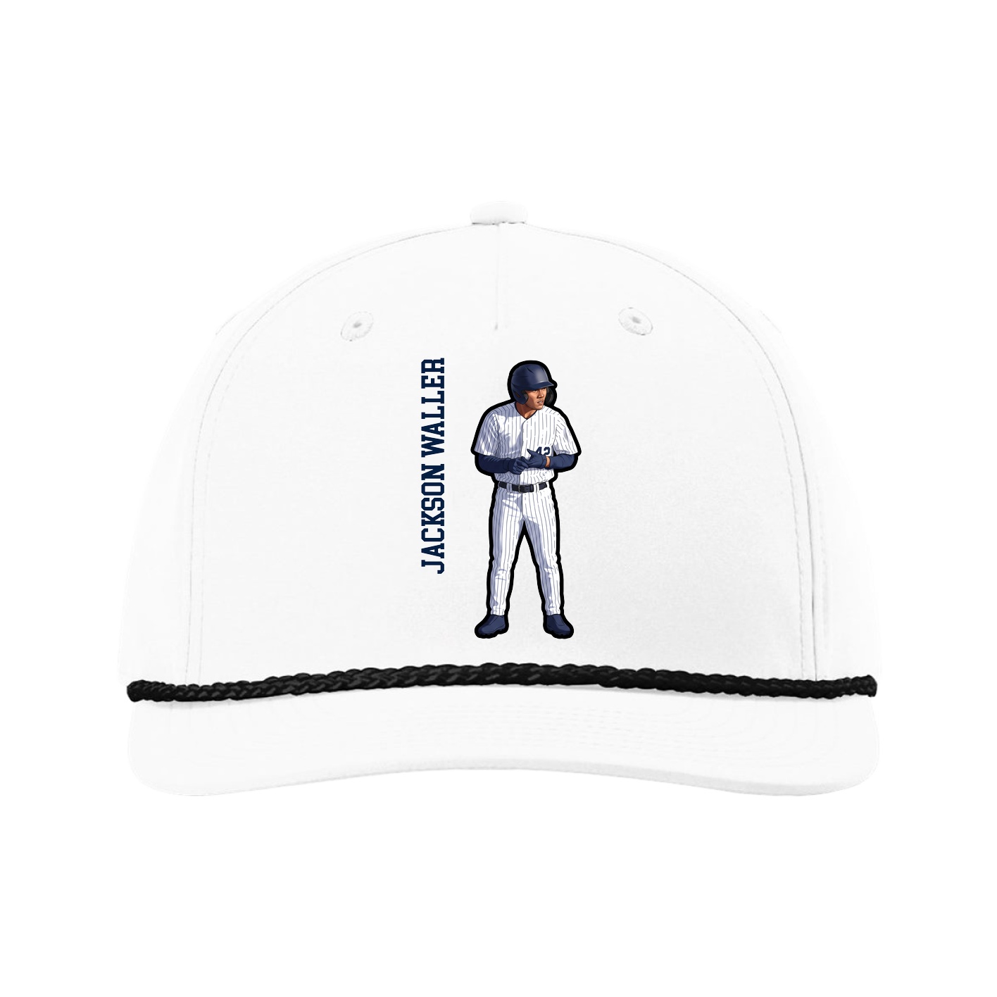 Five-Panel Classic Rope Cap — Name Vertical in White