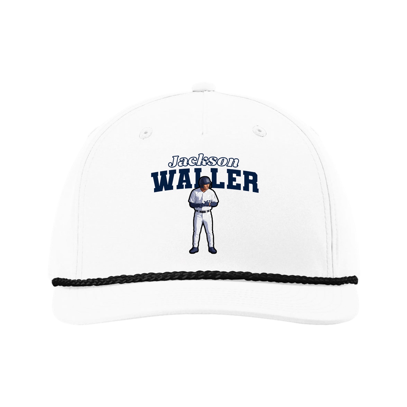 Five-Panel Classic Rope Cap — Name Arch in White