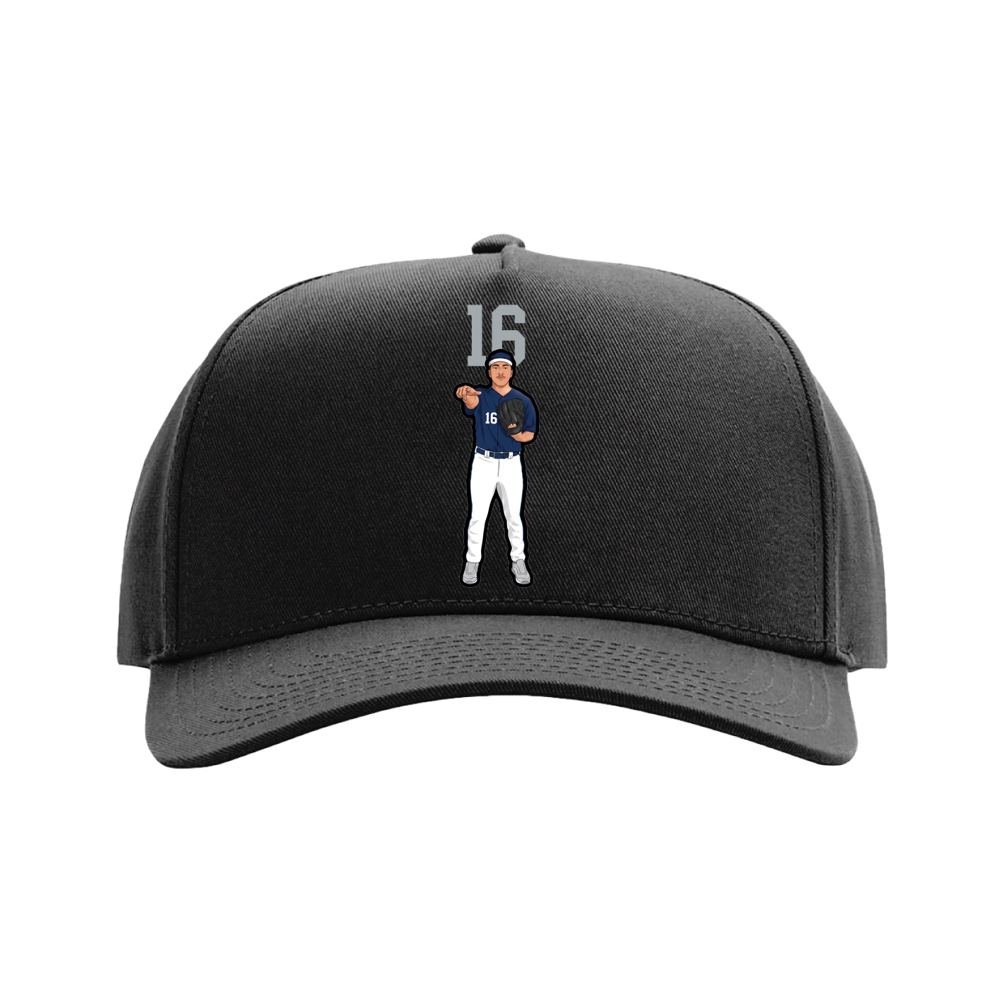 Full Fabric Five-Panel Champ Cap — Number Top in Black
