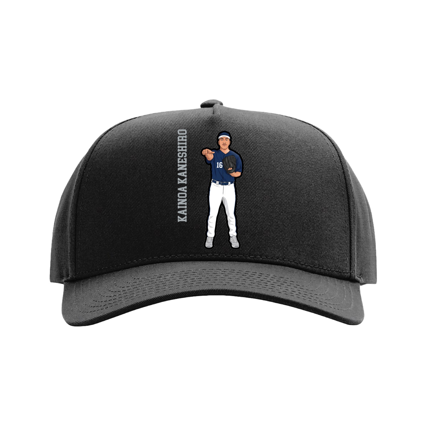 Full Fabric Five-Panel Champ Cap — Name Vertical in Black