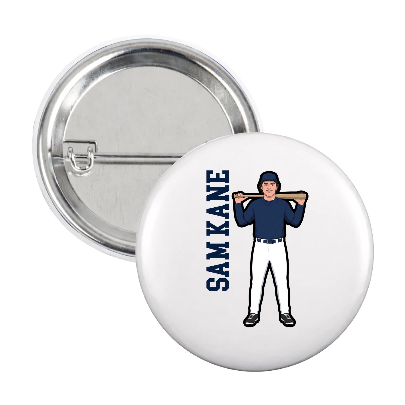 Game Day Button — Name Vertical in White