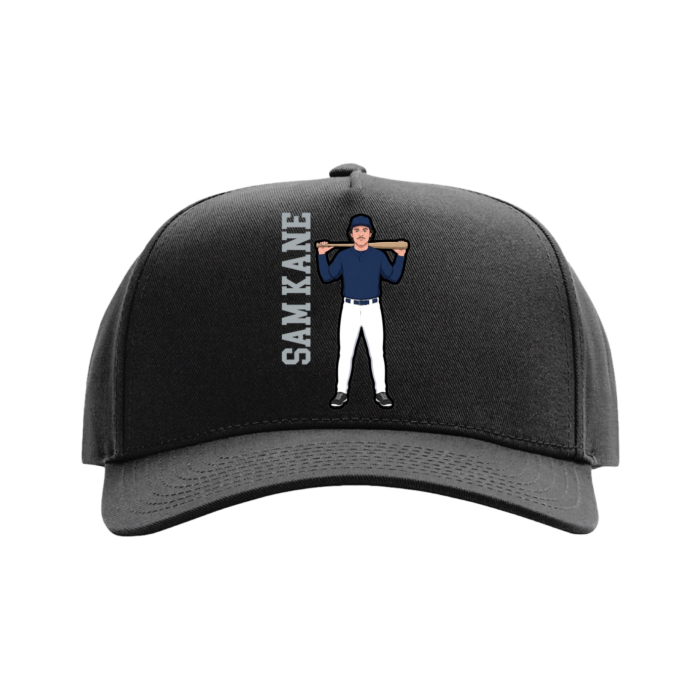 Full Fabric Five-Panel Champ Cap — Name Vertical in Black