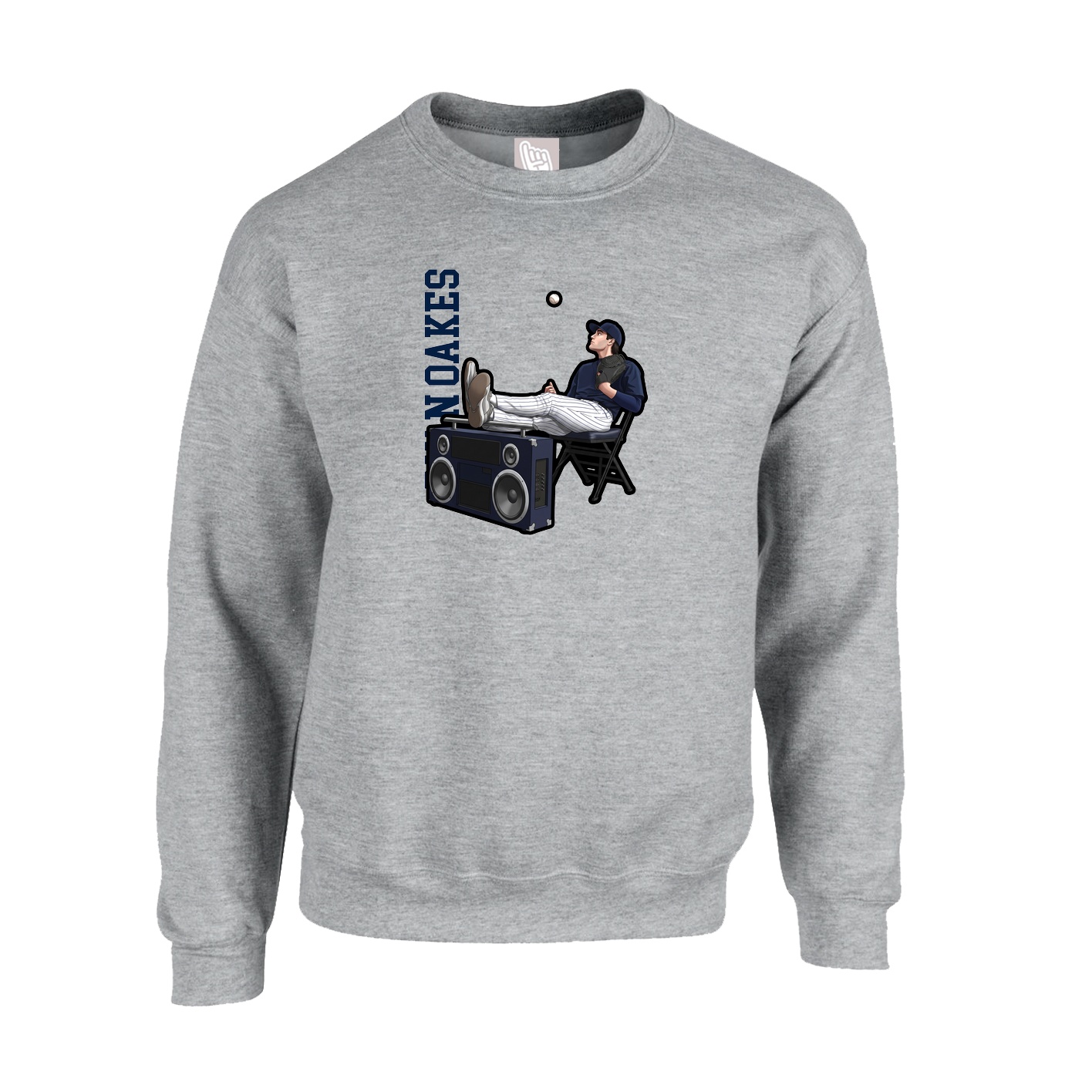 Fleece Crew — Name Vertical in Grey