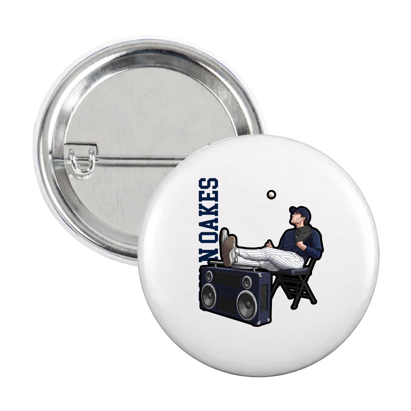 Game Day Button — Name Vertical in White