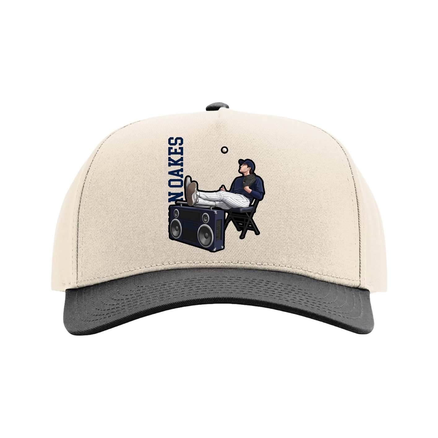 Full Fabric Five-Panel Champ Cap — Name Vertical in Cream/Black