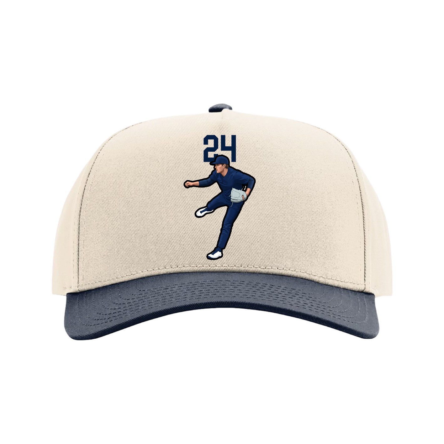 Full Fabric Five-Panel Champ Cap — Number Top in Cream/Navy