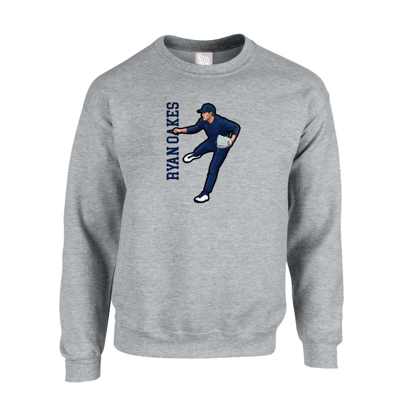 Fleece Crew — Name Vertical in Grey