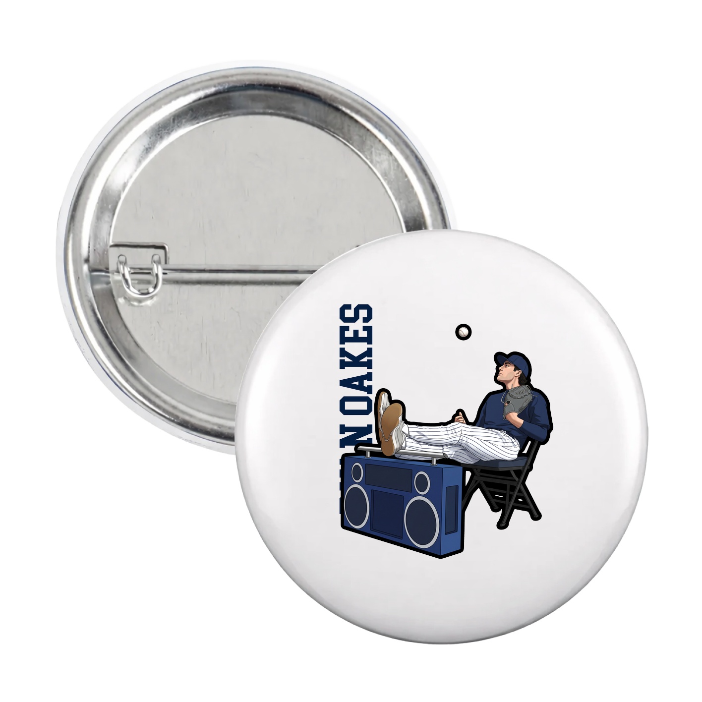 Game Day Button — Name Vertical in White