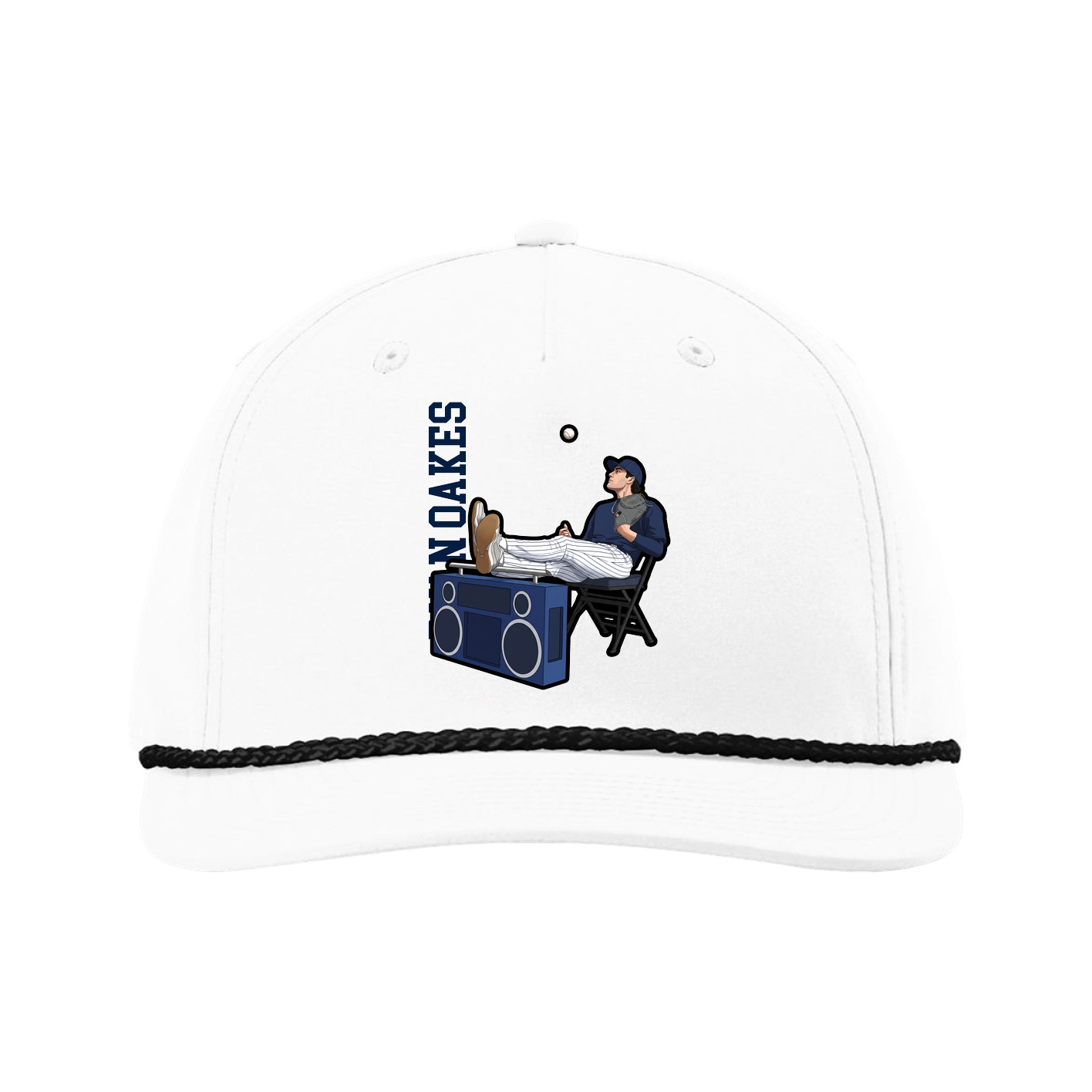 Five-Panel Classic Rope Cap — Name Vertical in White