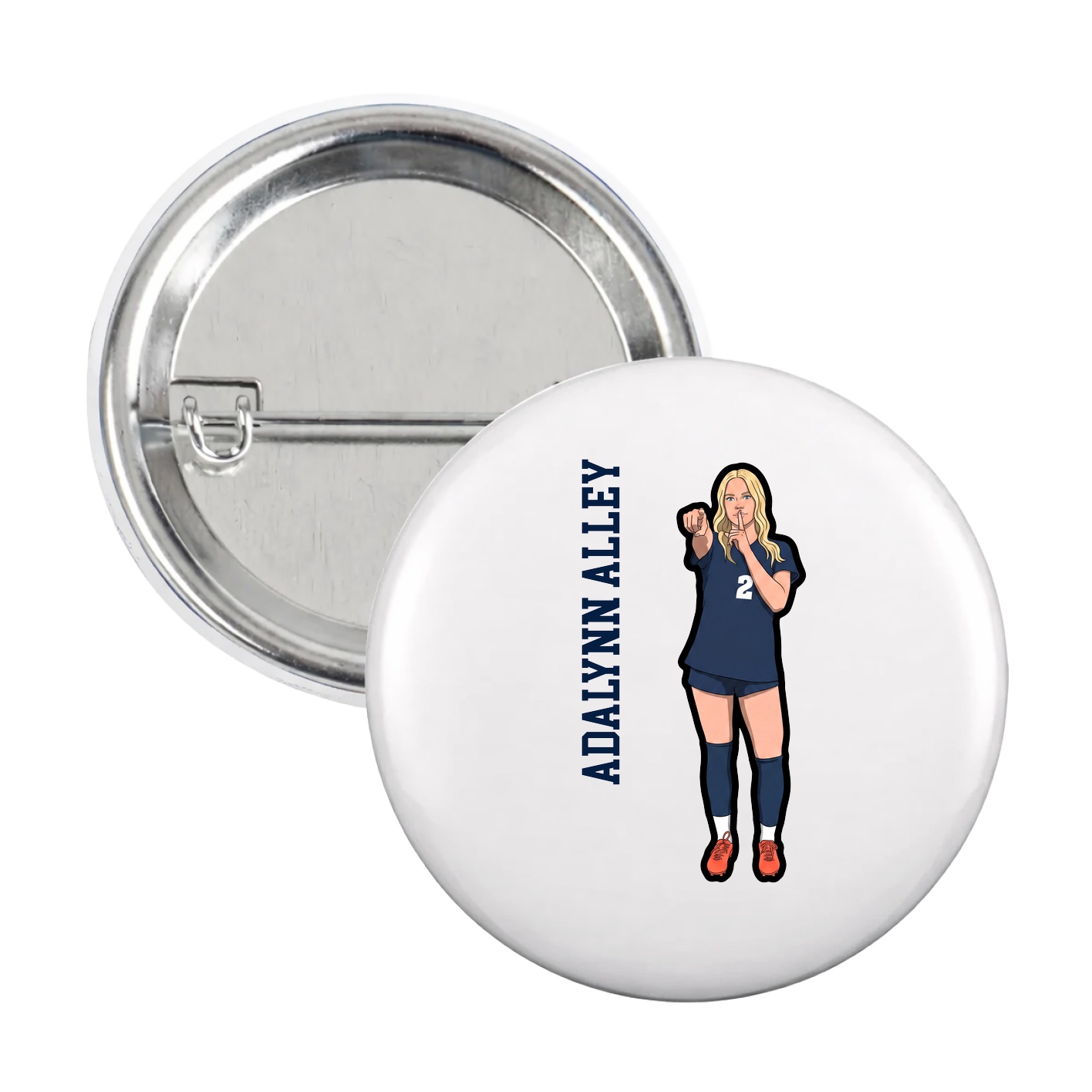 Game Day Button — Name Vertical in White