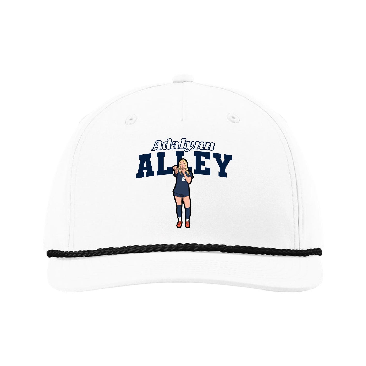 Five-Panel Classic Rope Cap — Name Arch in White