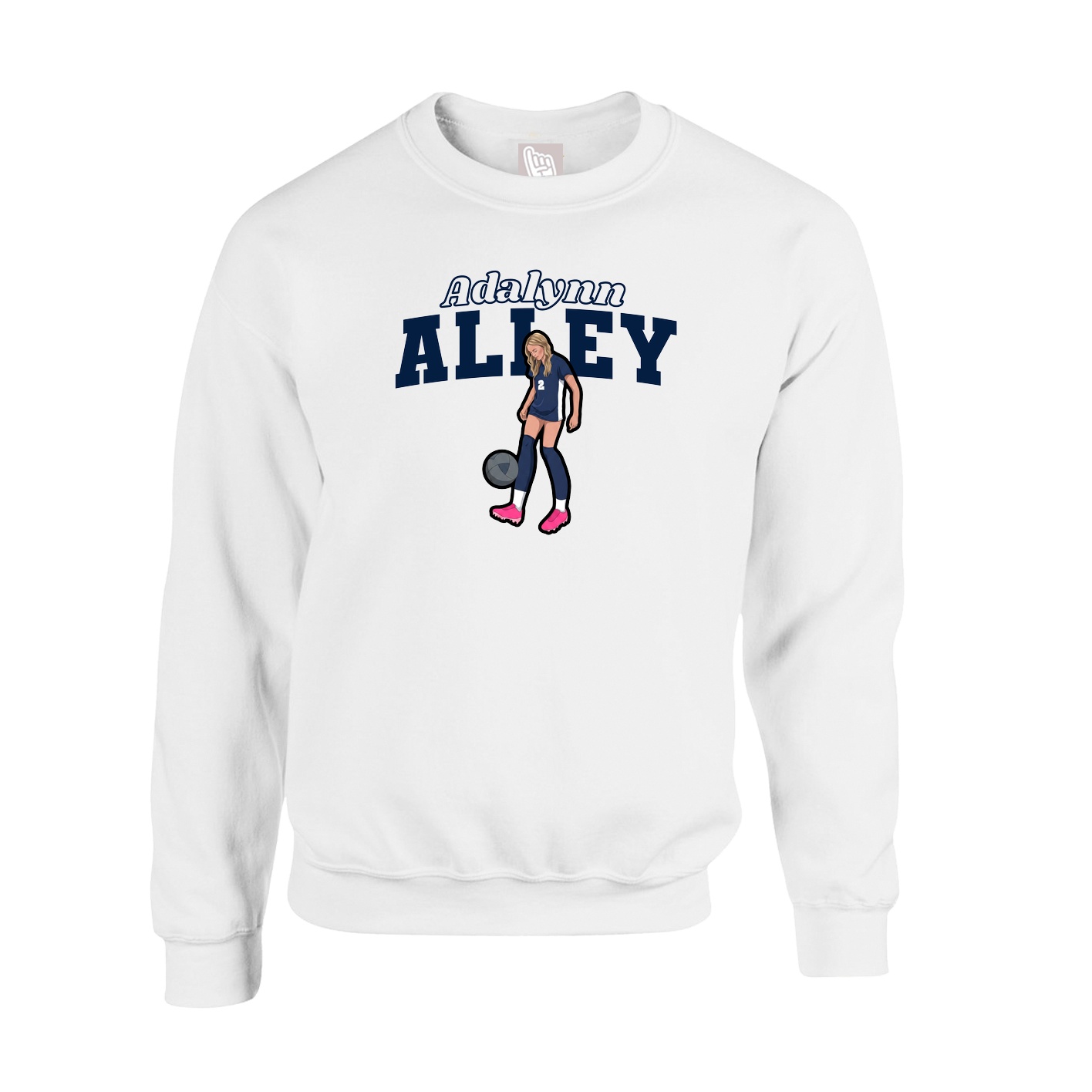 Fleece Crew — Name Arch in White
