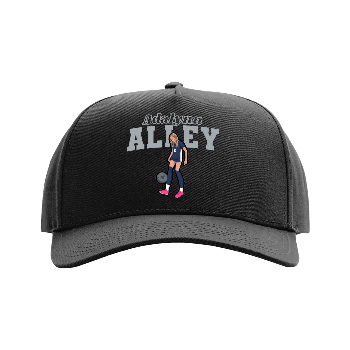 Full Fabric Five-Panel Champ Cap — Name Arch in Black