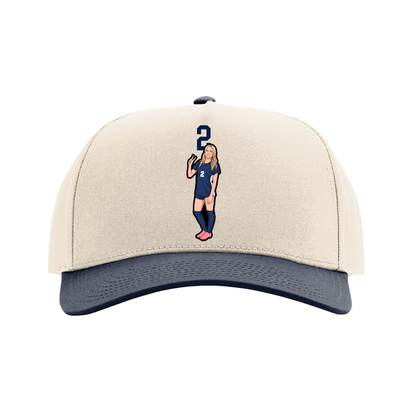 Full Fabric Five-Panel Champ Cap — Number Top in Cream/Navy