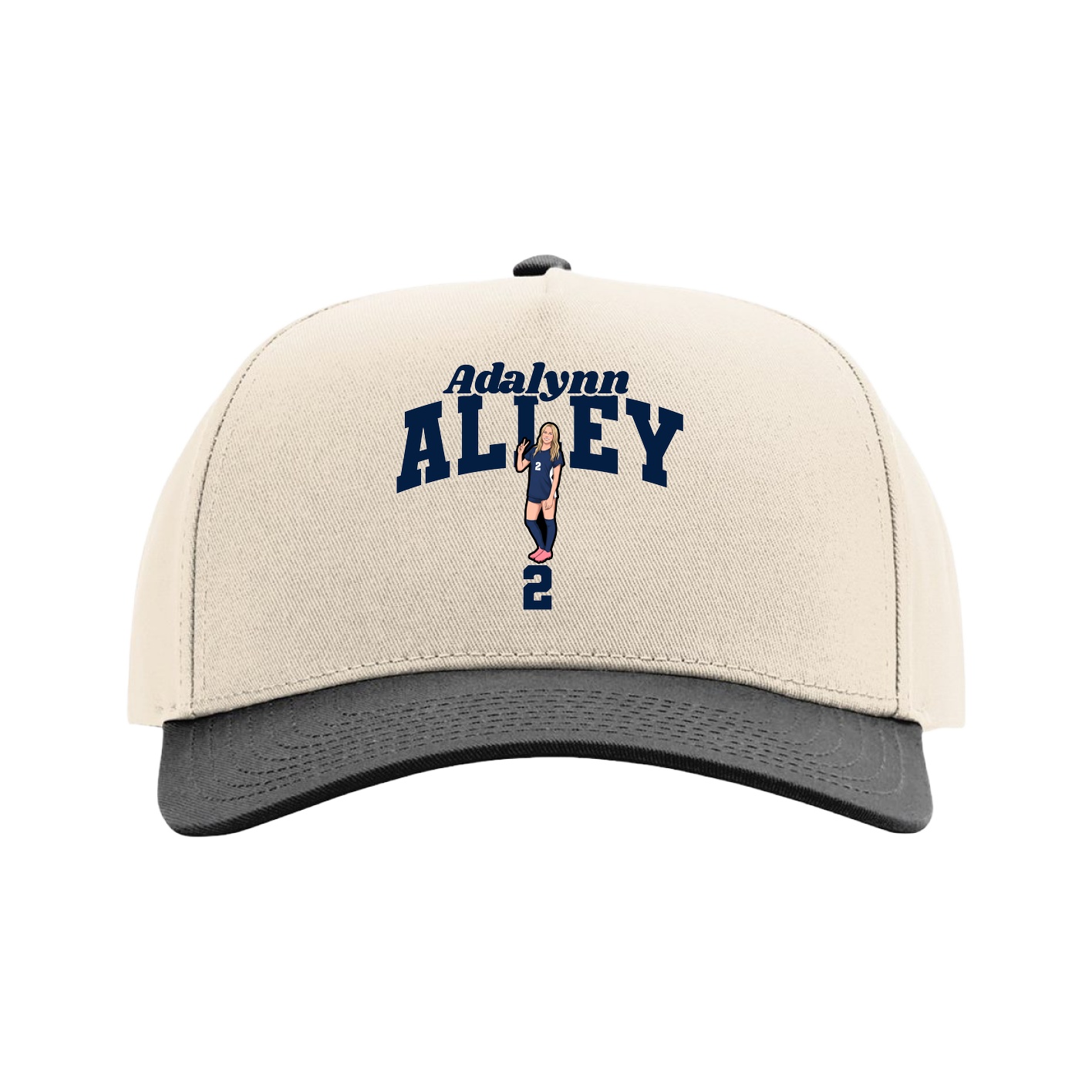 Full Fabric Five-Panel Champ Cap — Signature Arch in Cream/Black