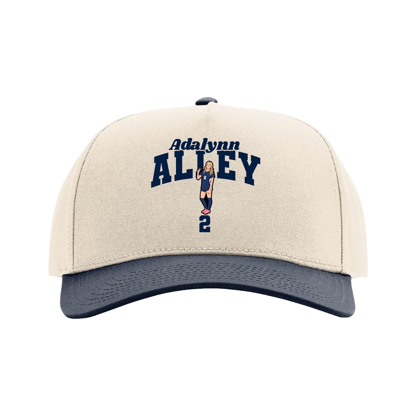Full Fabric Five-Panel Champ Cap — Signature Arch in Cream/Navy