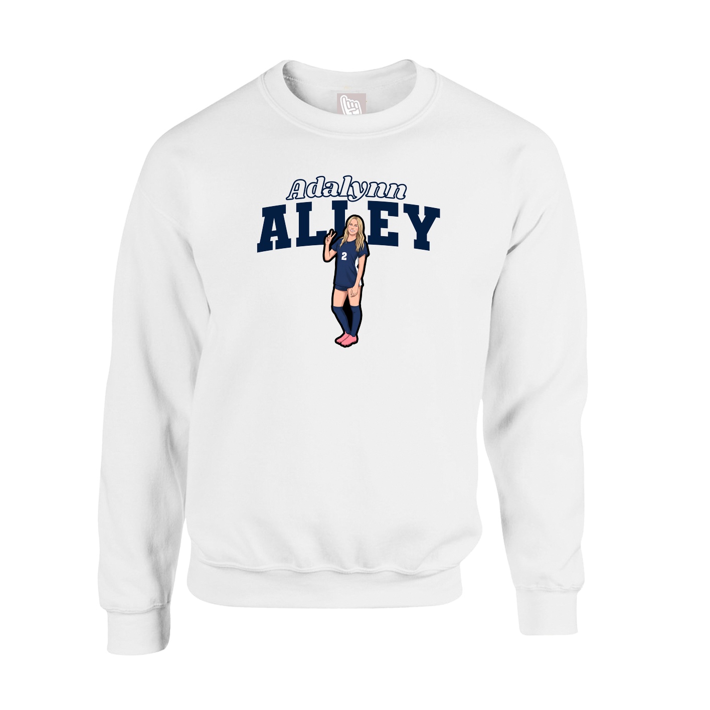 Fleece Crew — Name Arch in White