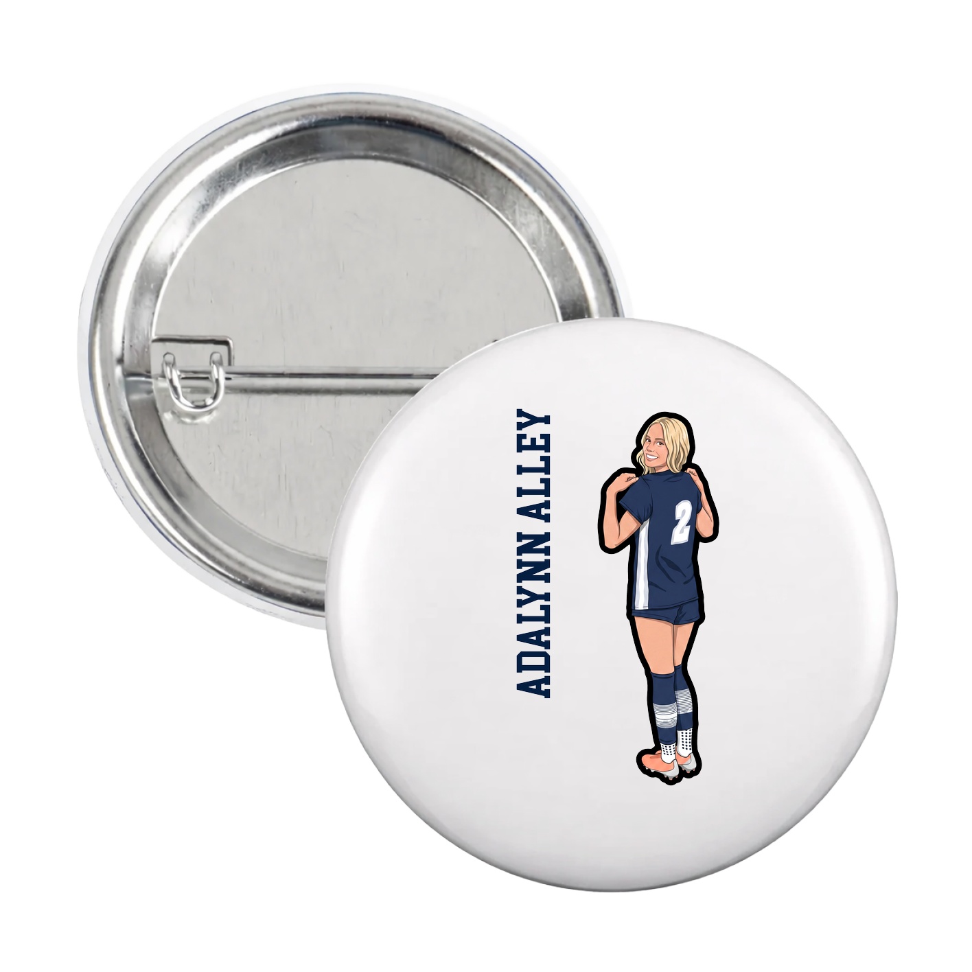 Game Day Button — Name Vertical in White