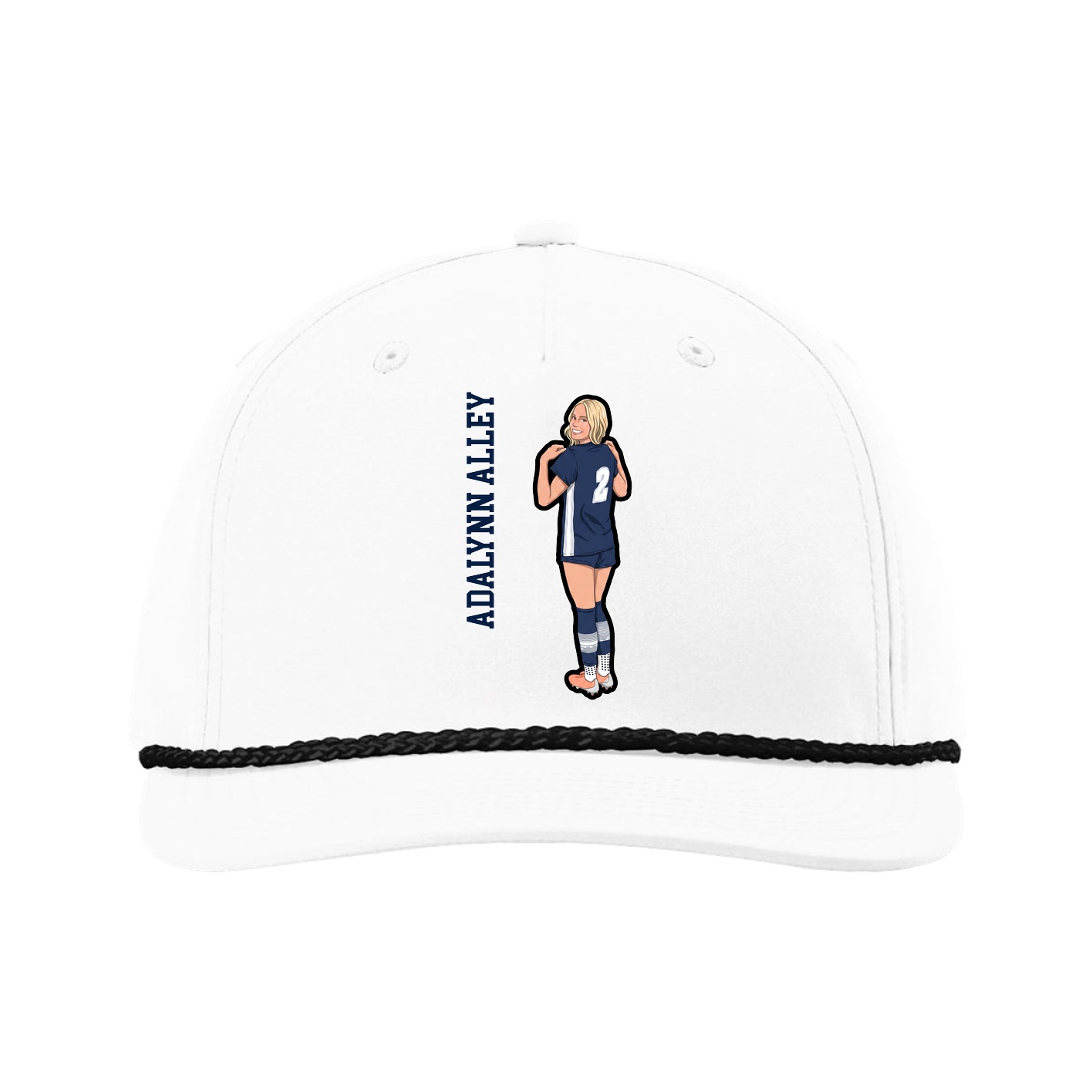 Five-Panel Classic Rope Cap — Name Vertical in White