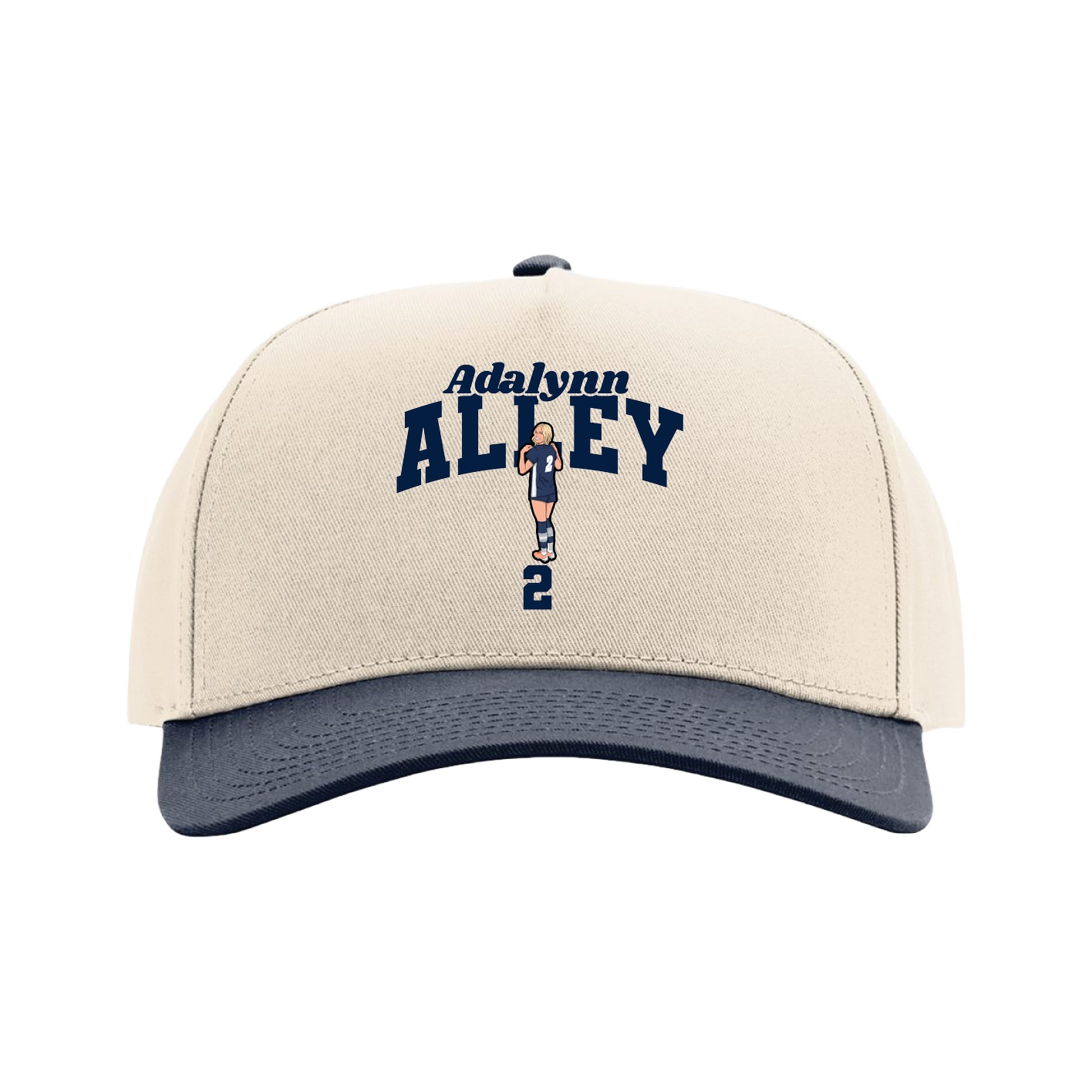 Full Fabric Five-Panel Champ Cap — Signature Arch in Cream/Navy