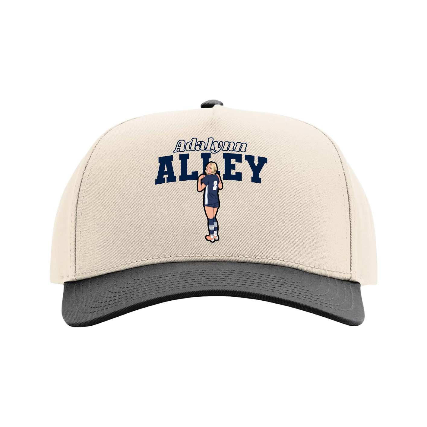 Full Fabric Five-Panel Champ Cap — Name Arch in Cream/Black