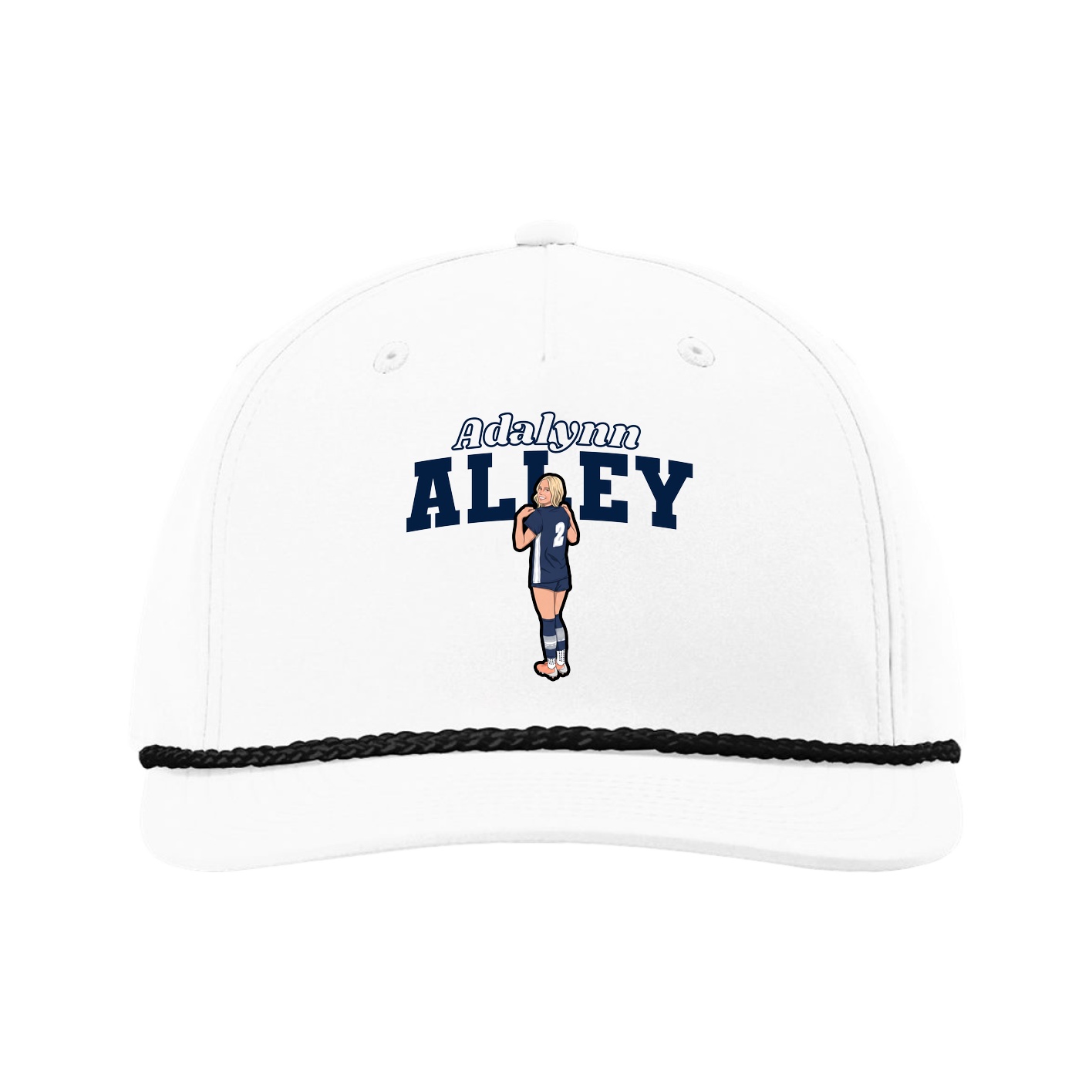 Five-Panel Classic Rope Cap — Name Arch in White