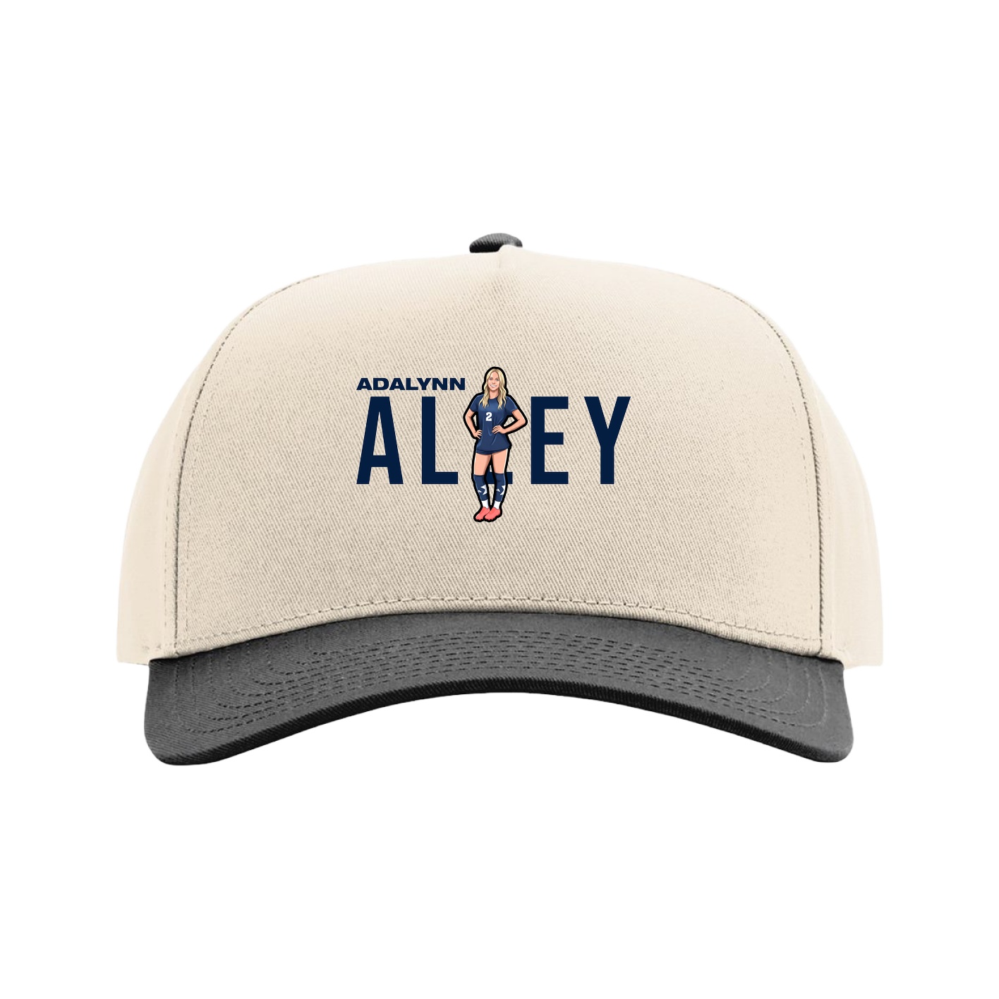 Full Fabric Five-Panel Champ Cap — Player Name in Cream/Black