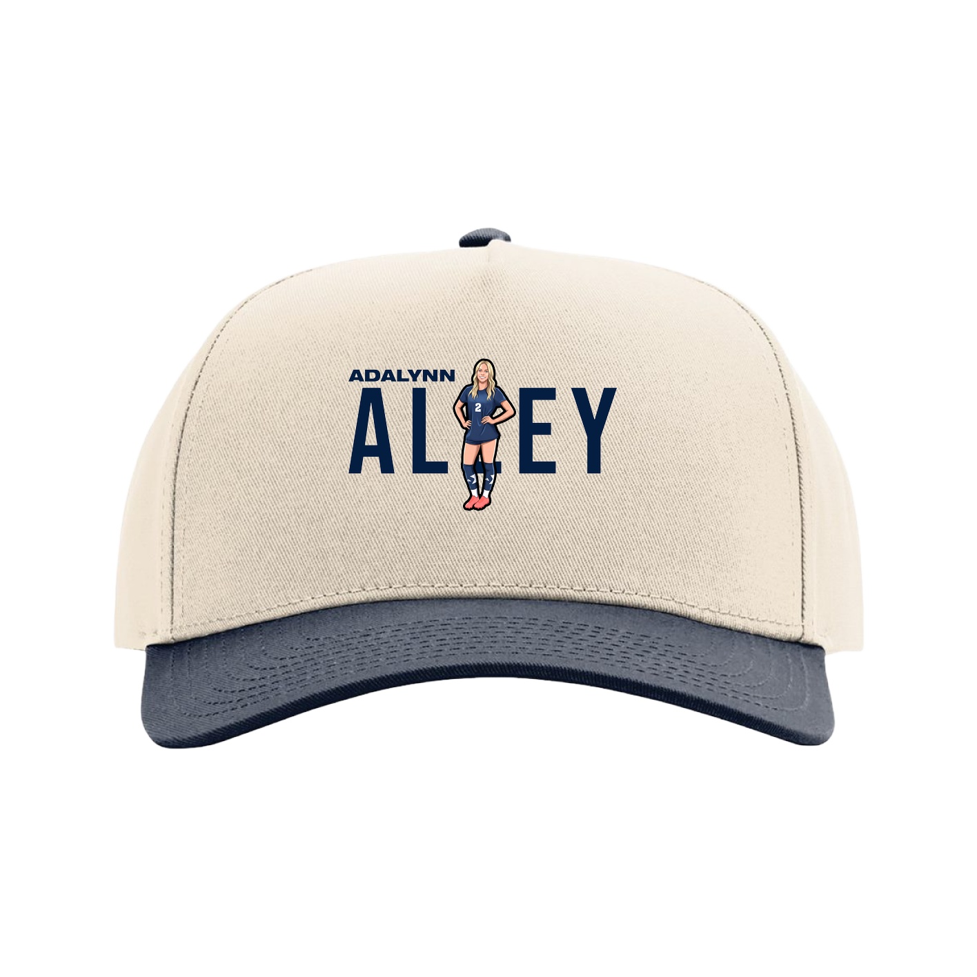 Full Fabric Five-Panel Champ Cap — Player Name in Cream/Navy