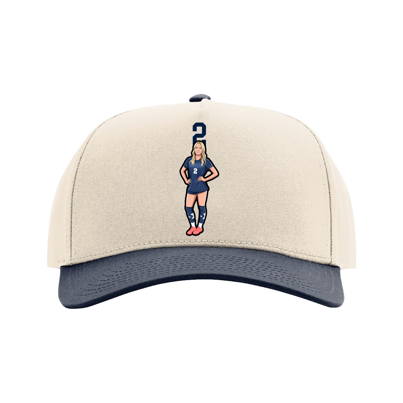 Full Fabric Five-Panel Champ Cap — Number Top in Cream/Navy