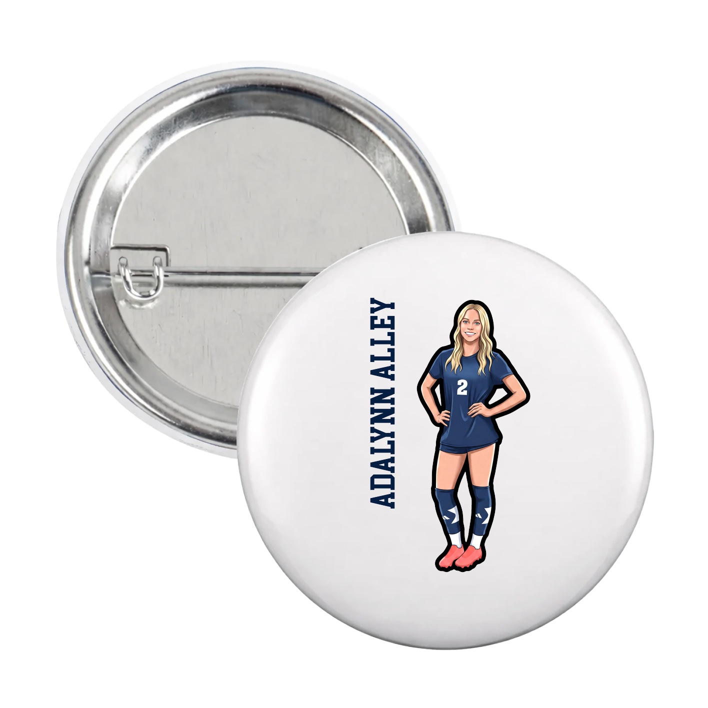 Game Day Button — Name Vertical in White