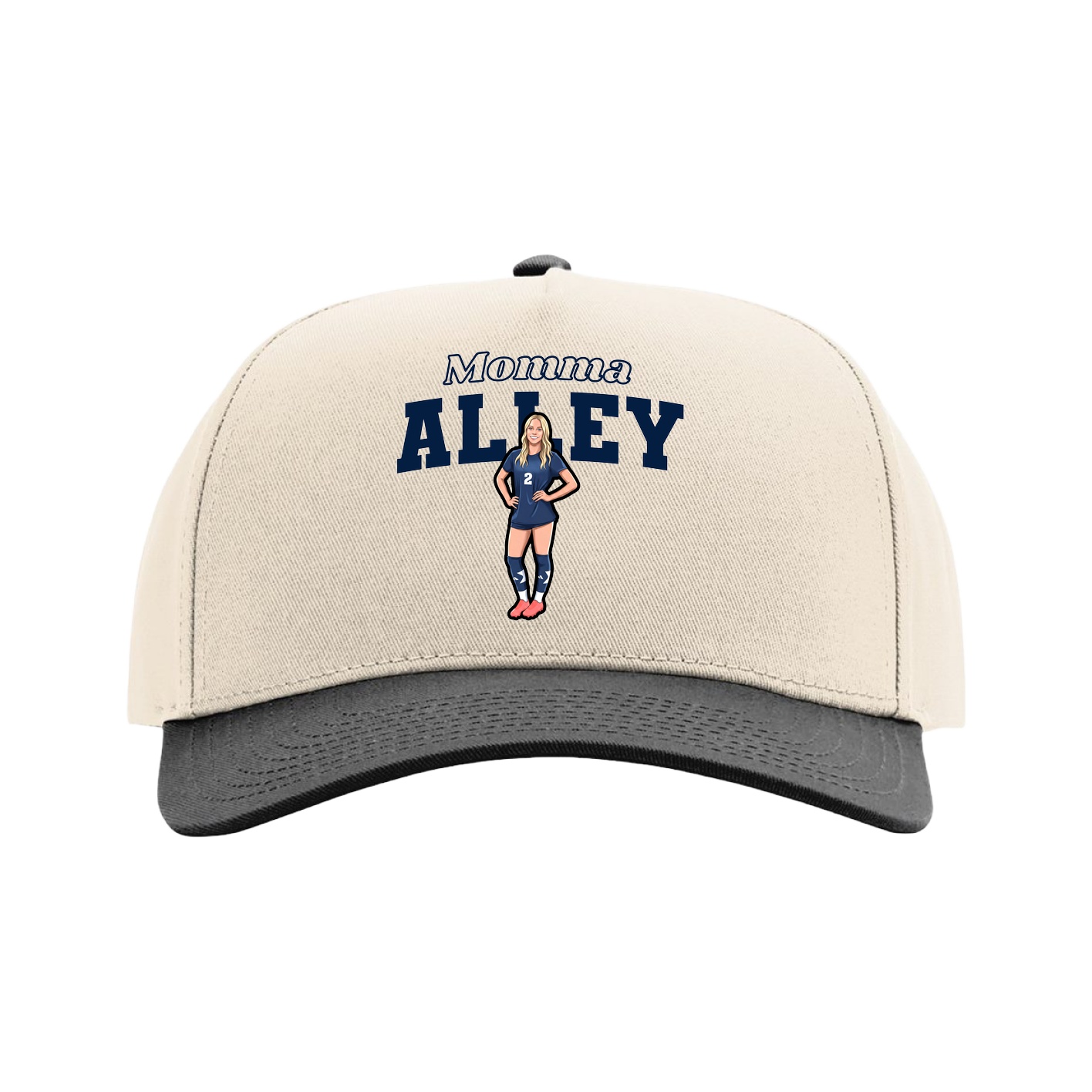 Full Fabric Five-Panel Champ Cap — Mothers Day Block in Cream/Black