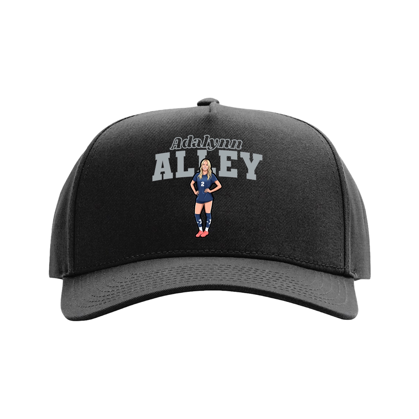 Full Fabric Five-Panel Champ Cap — Name Arch in Black