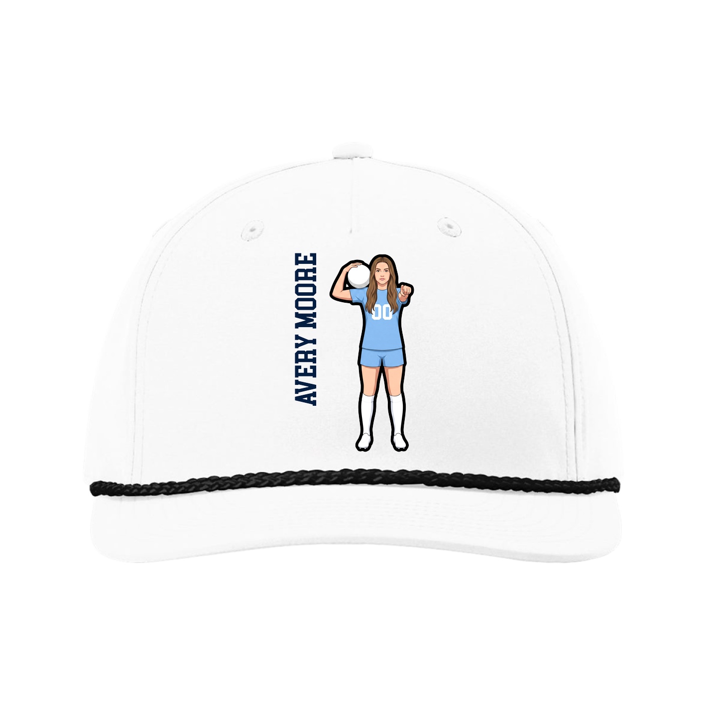 Five-Panel Classic Rope Cap — Name Vertical in White