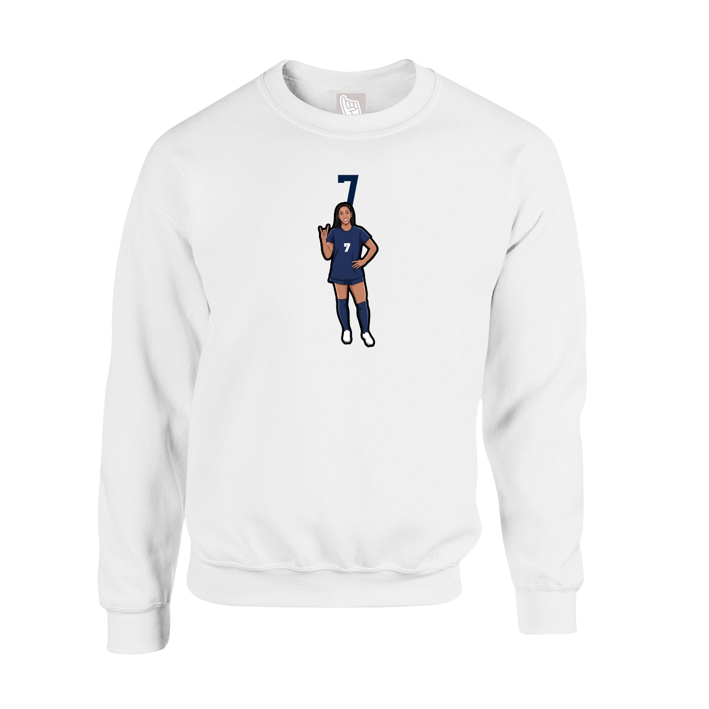Fleece Crew — Number Top in White