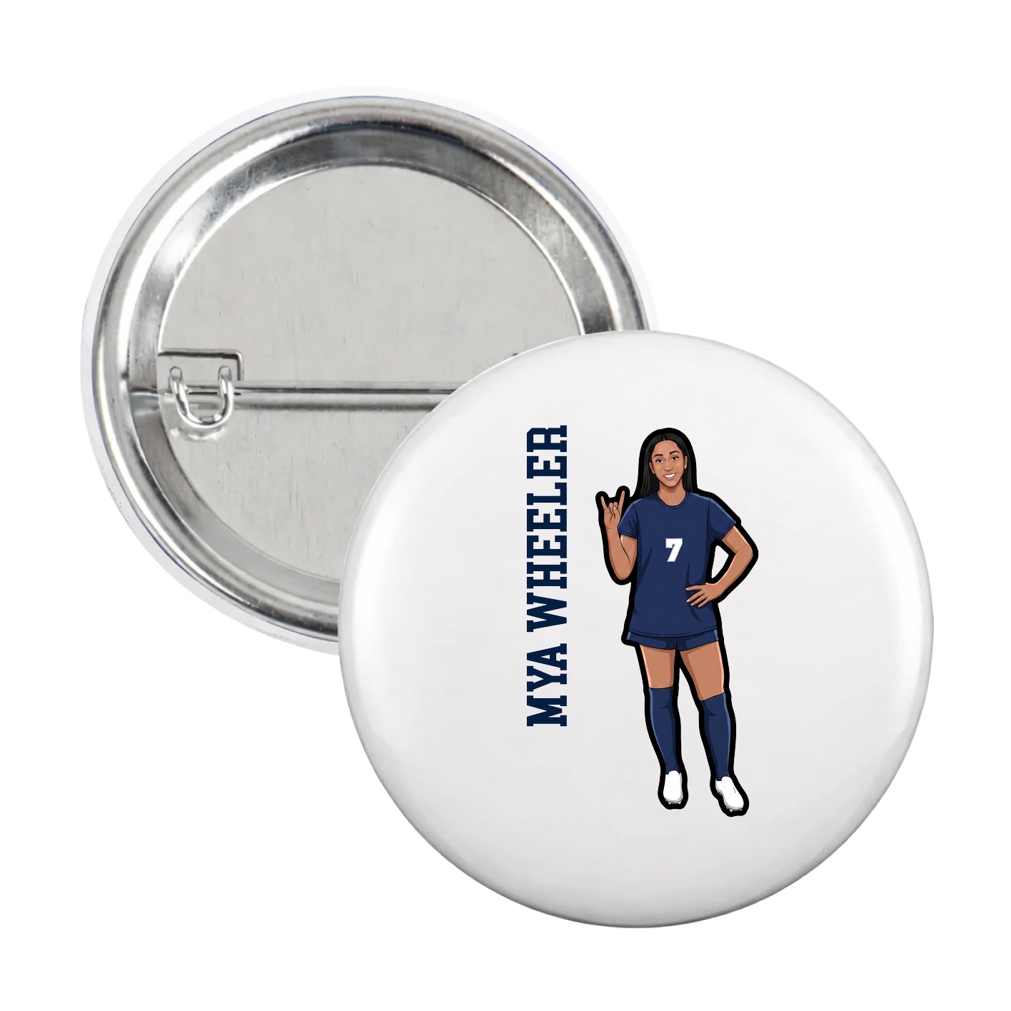 Game Day Button — Name Vertical in White