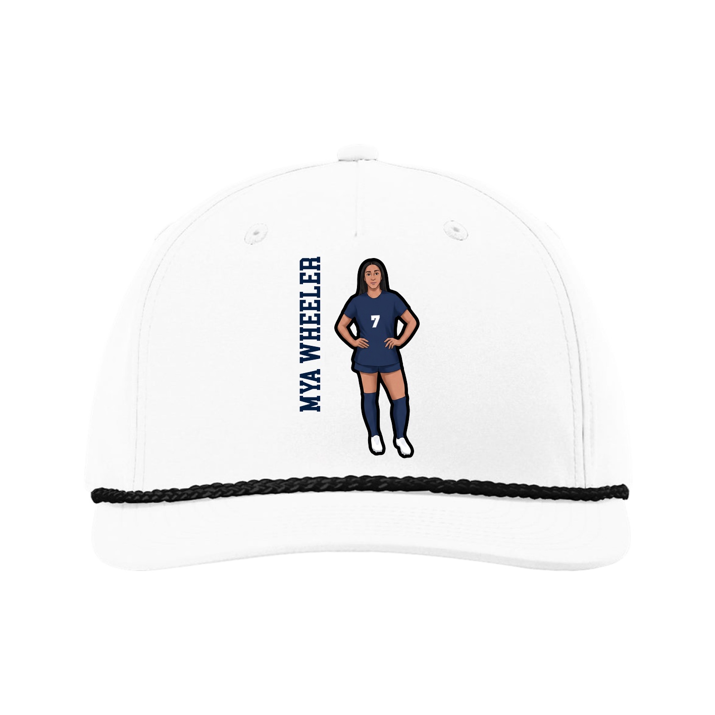 Five-Panel Classic Rope Cap — Name Vertical in White