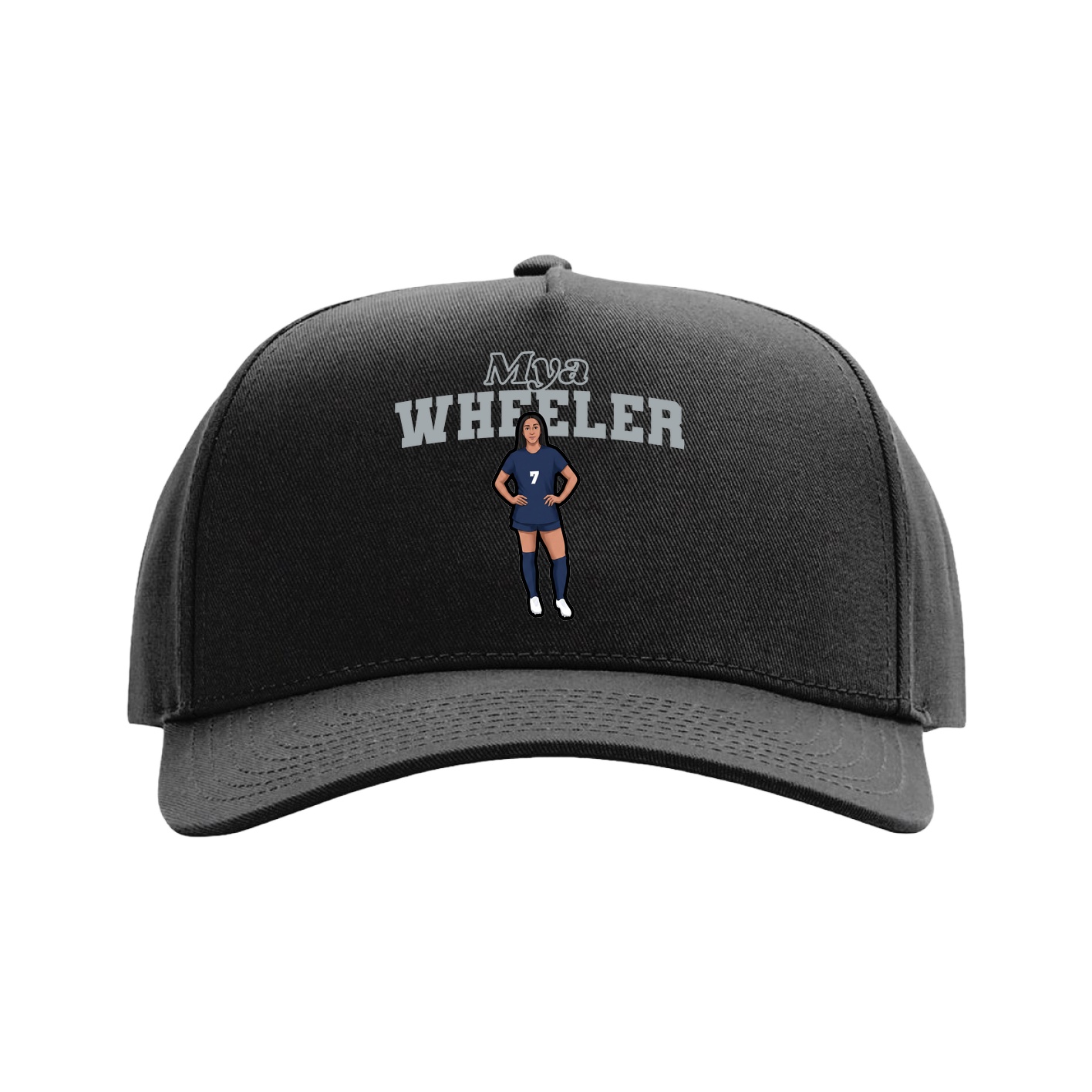 Full Fabric Five-Panel Champ Cap — Name Arch in Black