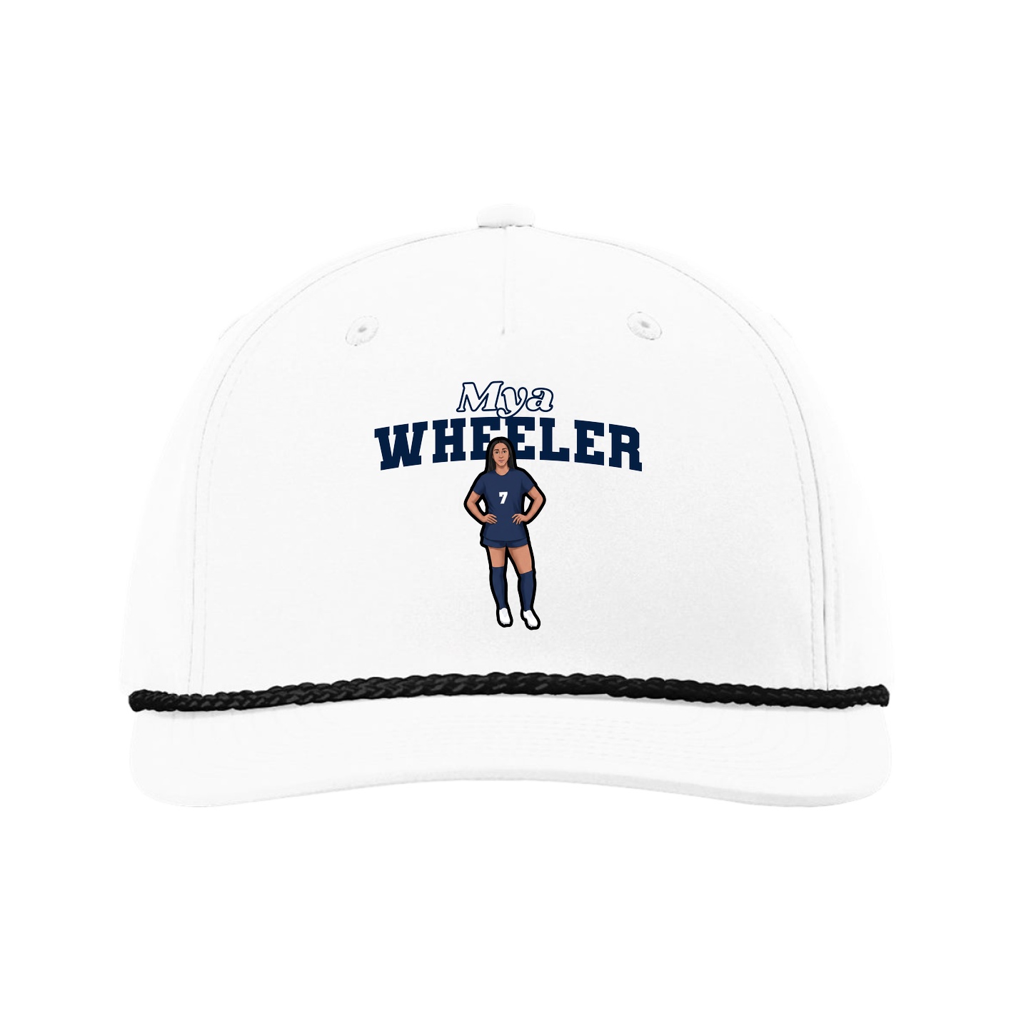Five-Panel Classic Rope Cap — Name Arch in White