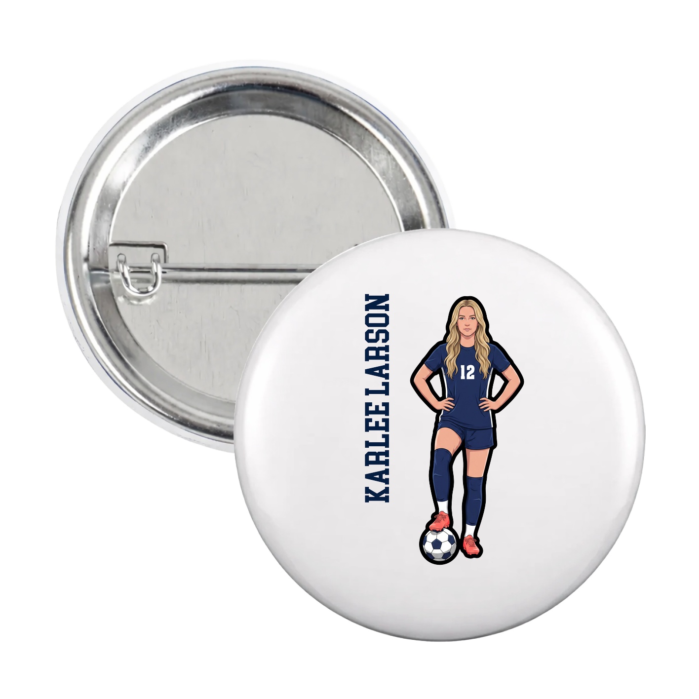 Game Day Button — Name Vertical in White