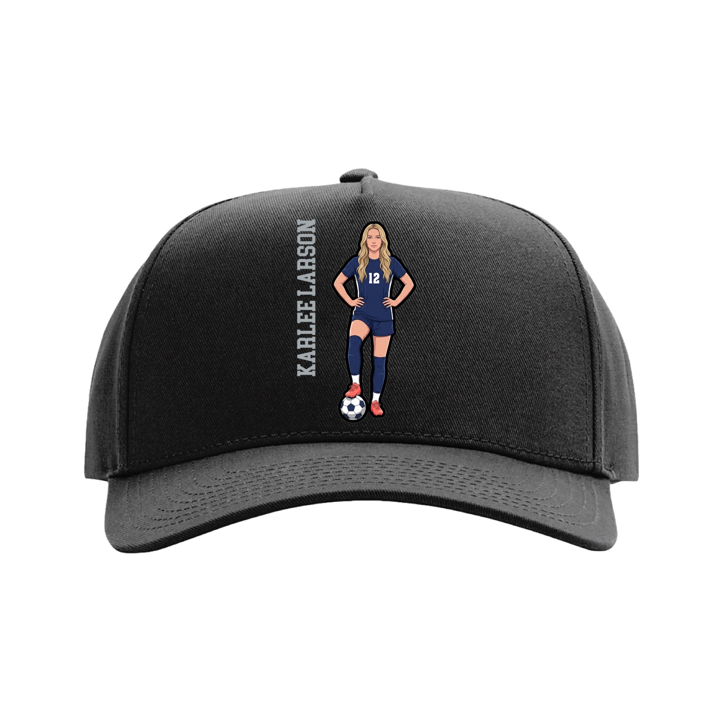 Full Fabric Five-Panel Champ Cap — Name Vertical in Black