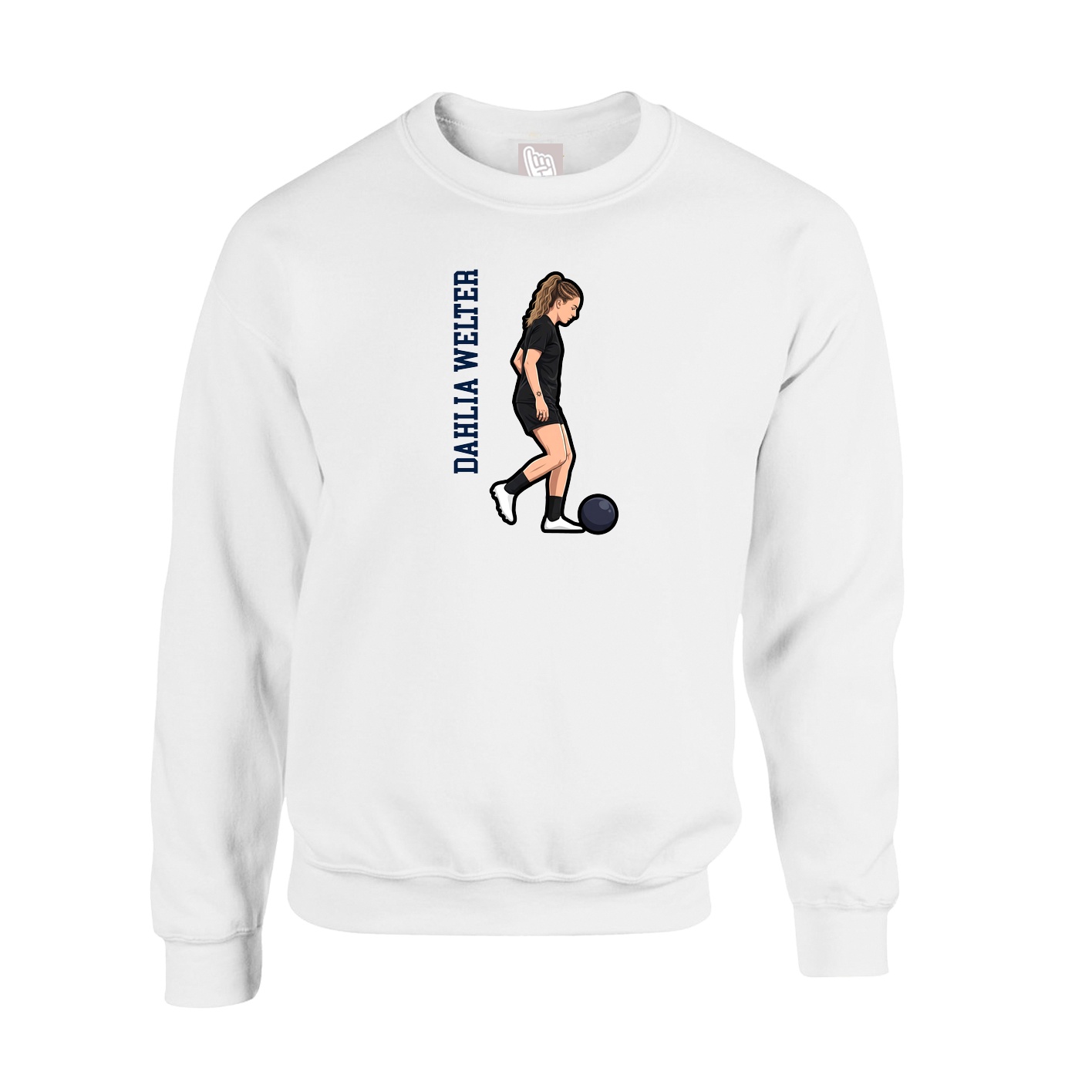 Fleece Crew — Name Vertical in White