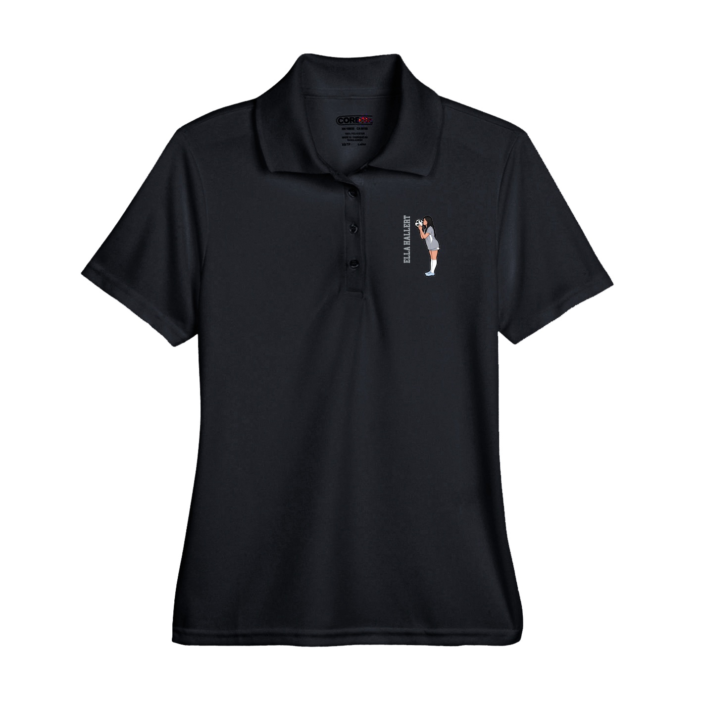 Performance Polo — Name Vertical in Black