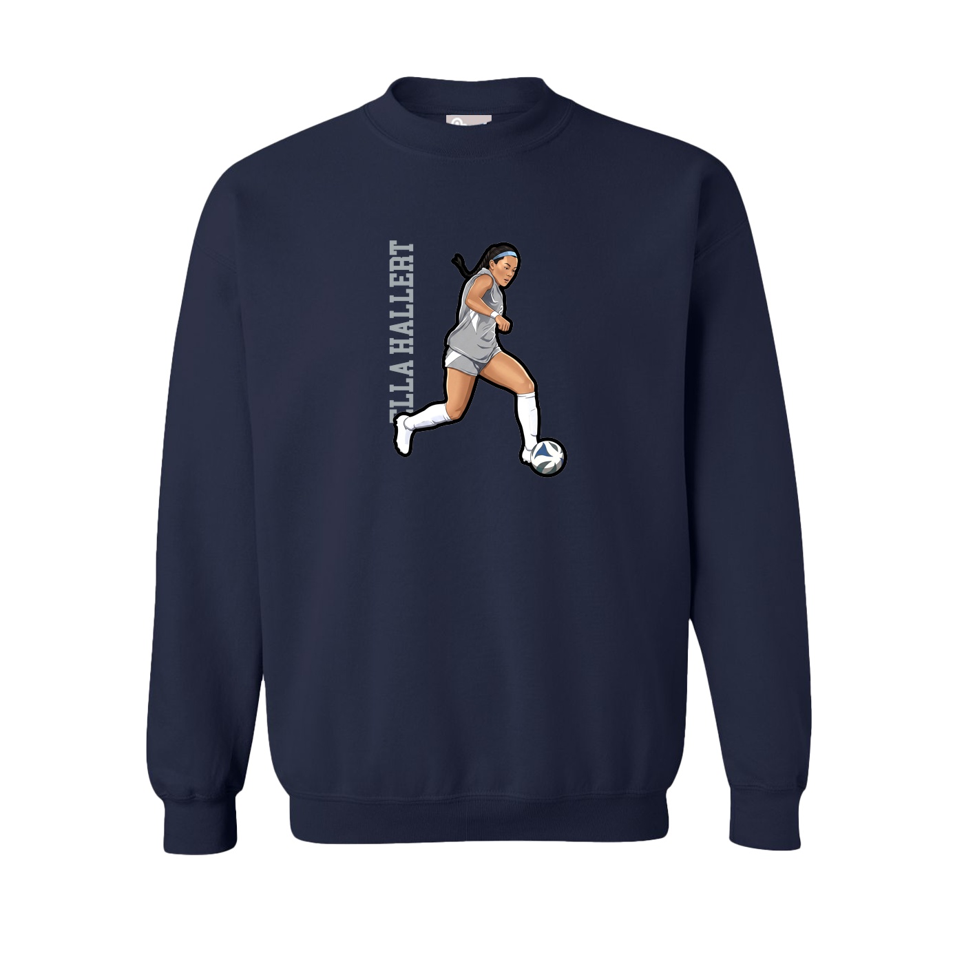 Fleece Crew — Name Vertical in Navy