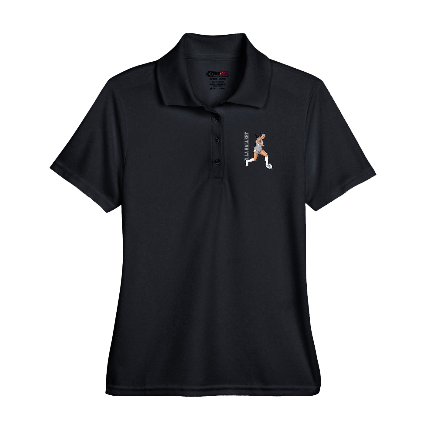 Performance Polo — Name Vertical in Black