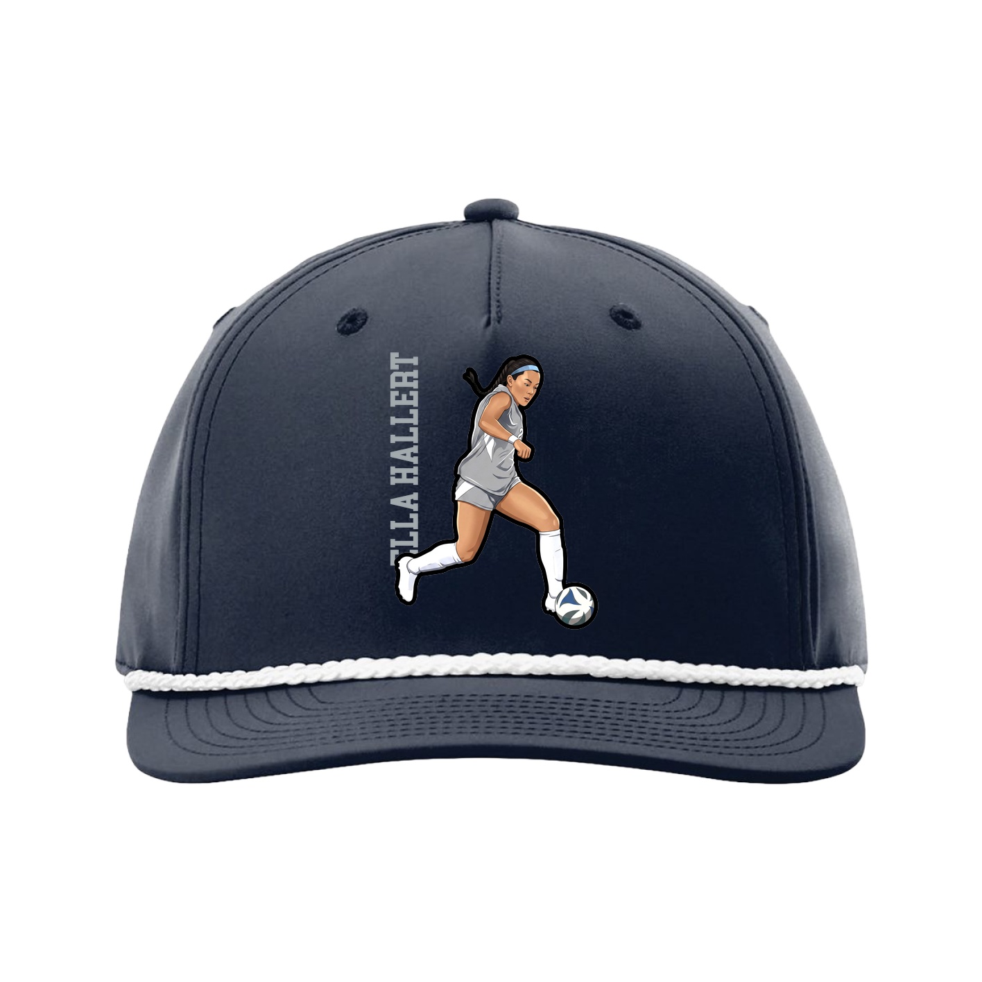 Five-Panel Classic Rope Cap — Name Vertical in Navy